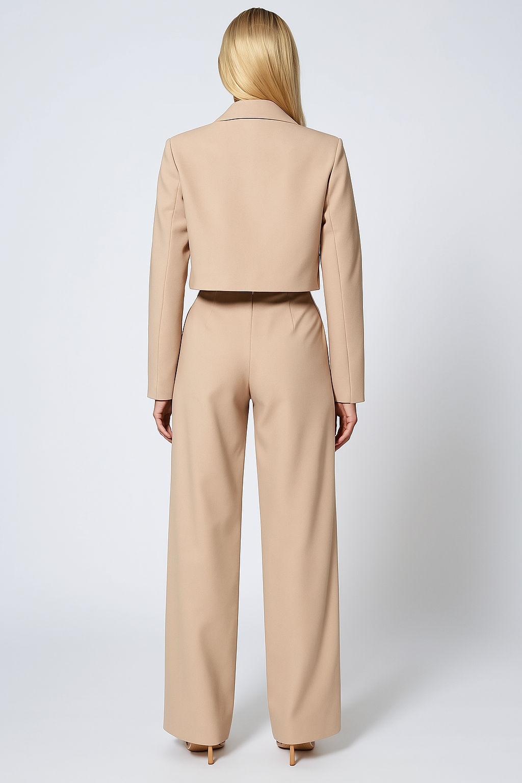 Cropped Blazer Set - Sandstone Elegance