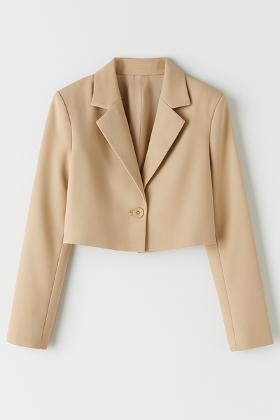 Cropped Blazer Set - Sandstone Elegance
