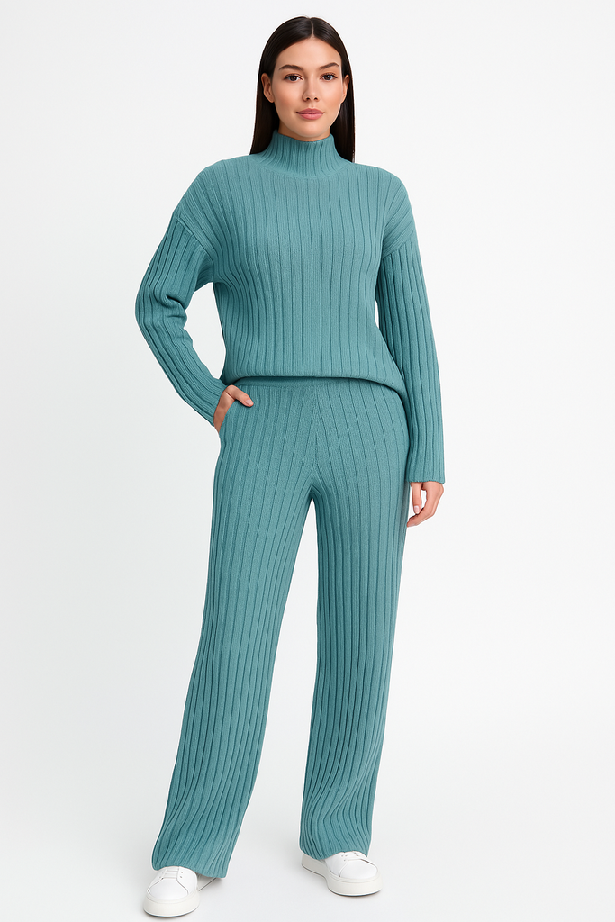 Ribbed Cosy Set mit Stehkragen