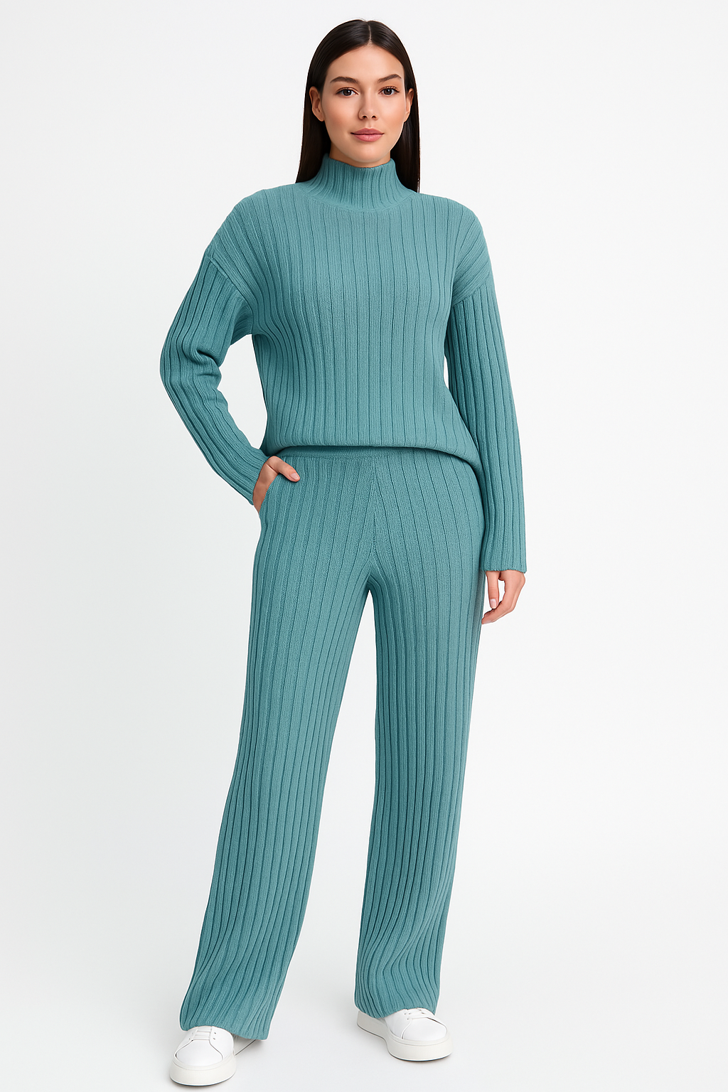 Ribbed Cosy Set mit Stehkragen