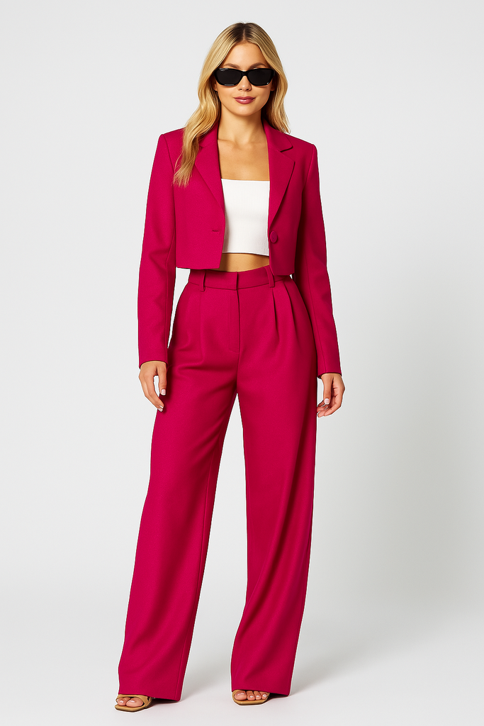 Cropped Blazer Set - Bold Berry Edition